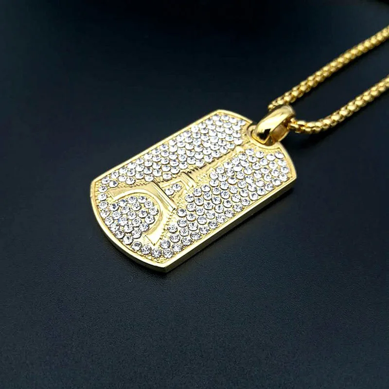 Hip Hop Rock Full Rhinestone Bling Ice Out Stainless Steel Eiffel Tower Square Pendant Necklace for Men Rapper Jewelry