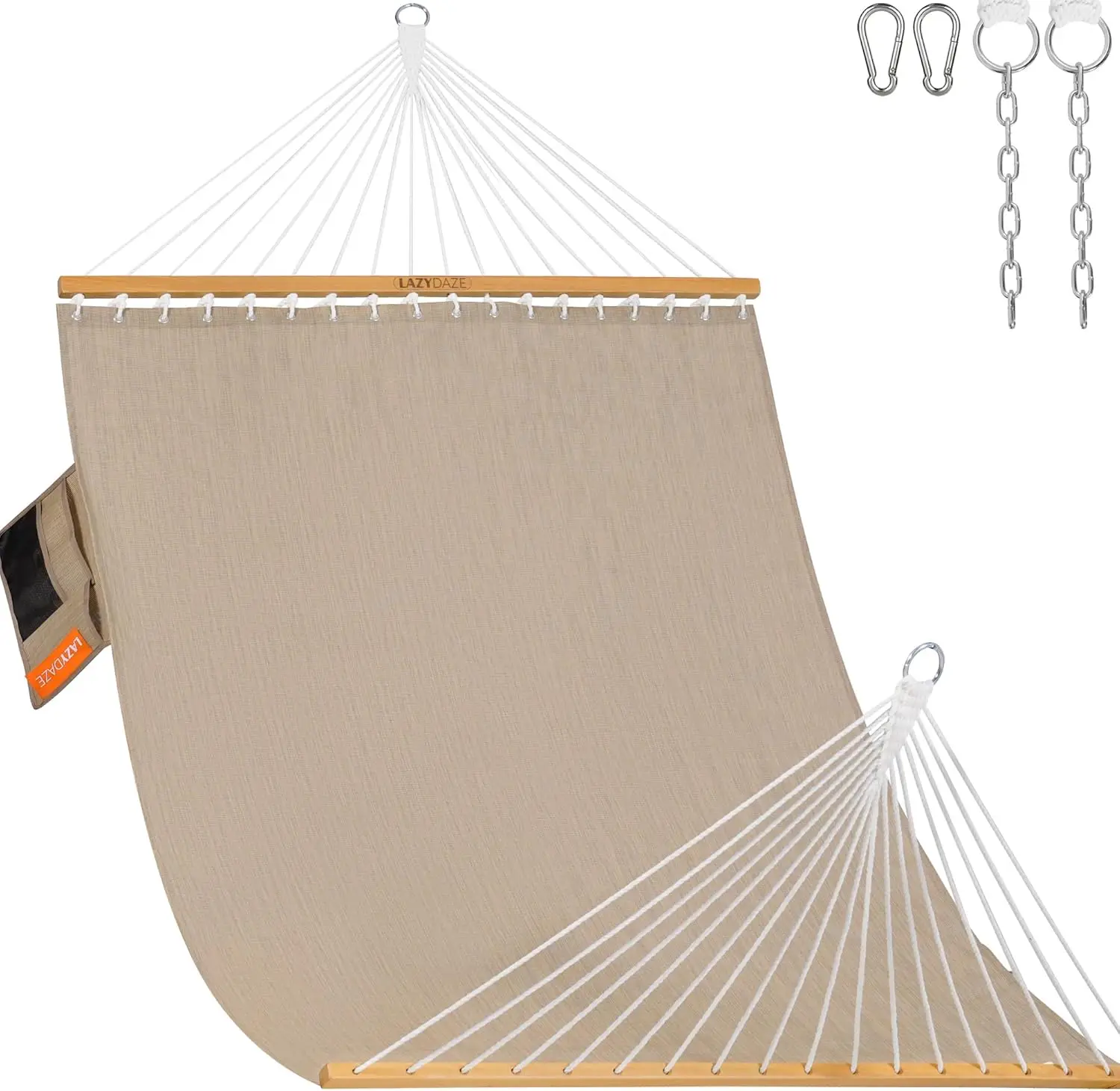 

11 FT Double Outdoor Hammock with Spreader Bar & Side Pocket for Poolside Backyard, 450 lbs Capacity, Khaki
