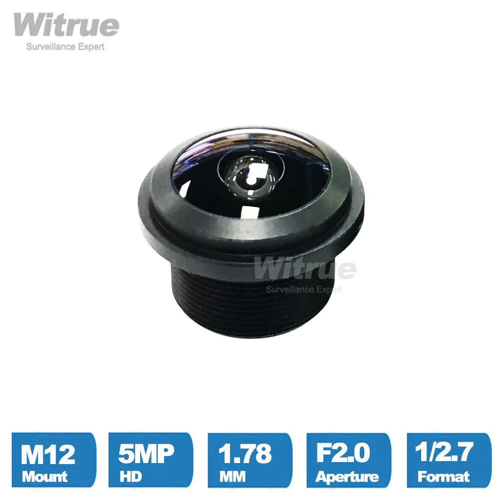 Fisheye Lens 1.78mm HD 5Megapixel M12 X P0.5 Mount 1/2.7' F2.0 Waterproof IP68 with 650nm IR Filter for Security CCTV Cameras