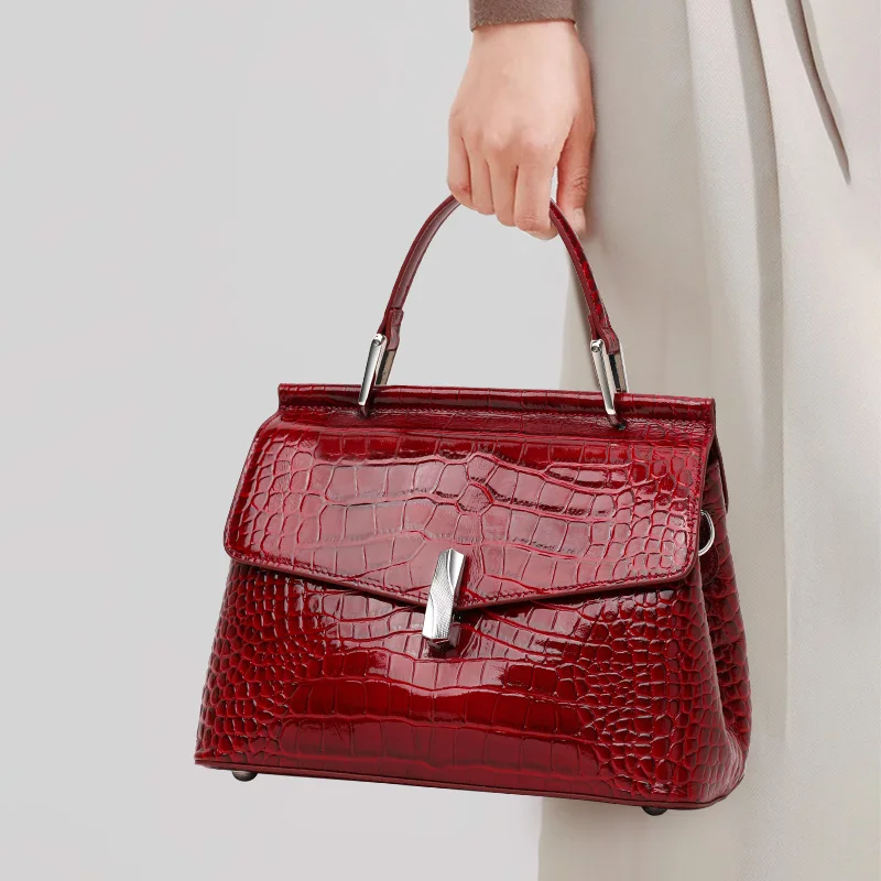 

Crocodile Pattern Genuine Leather Large-Capacity Crossbody & Handbag, Stylish and Elegant Cowhide Women's Bag, Shoulder Bag