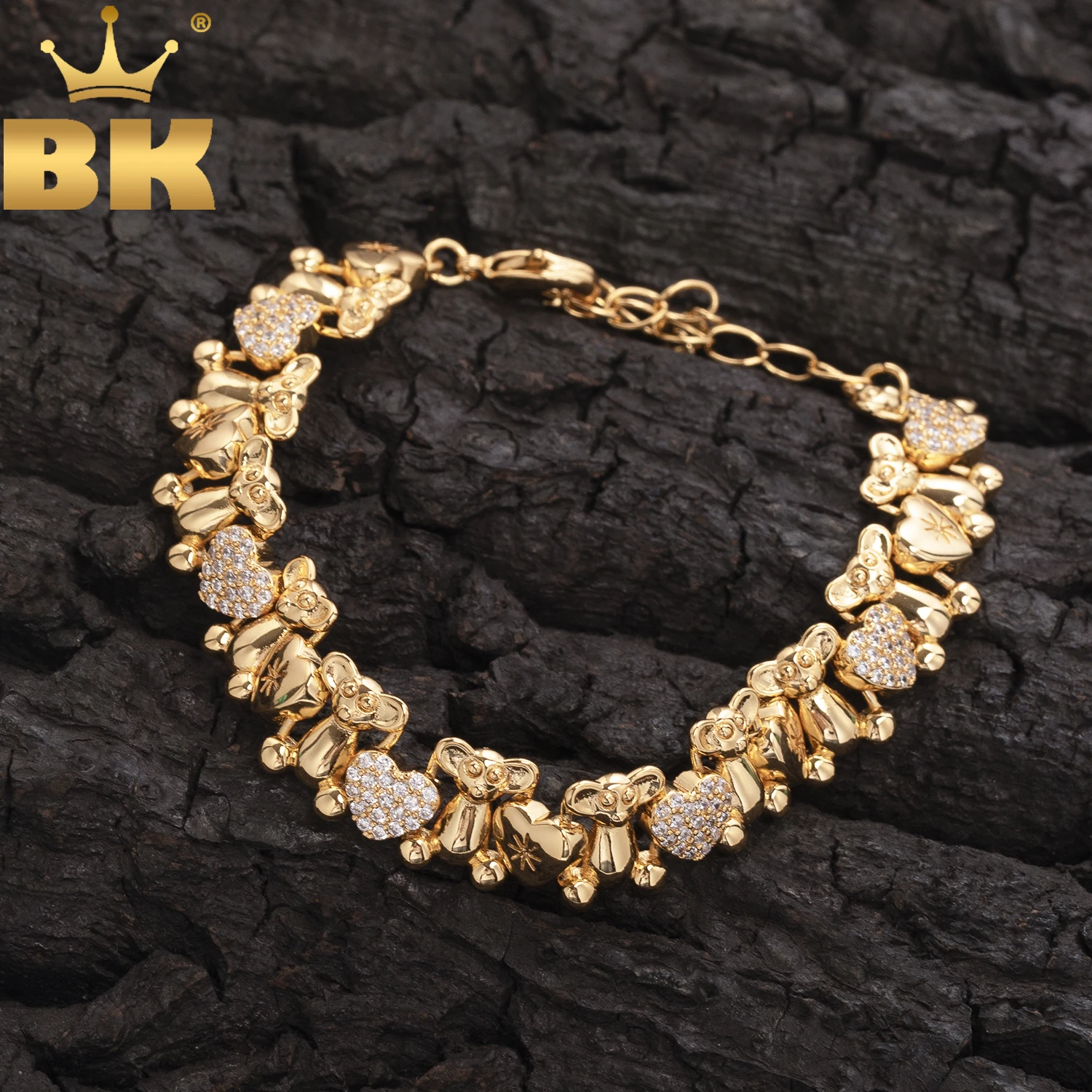 THE BLING KING Iced Out Heart 3D Cute Bear Link Polished Chain Micro Paved Cubic Zirconia Luxury Female Gift HipHop Jewelry