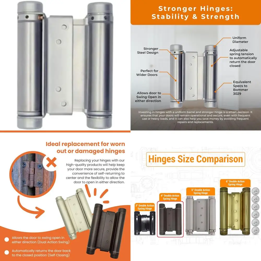 مفصلات زنبركية مزدوجة الحركة شديدة التحمل لأبواب المقهى المتأرجحة - درجة تجارية، مناسبة لكلا الاتجاهين، مثالية للثقيلة