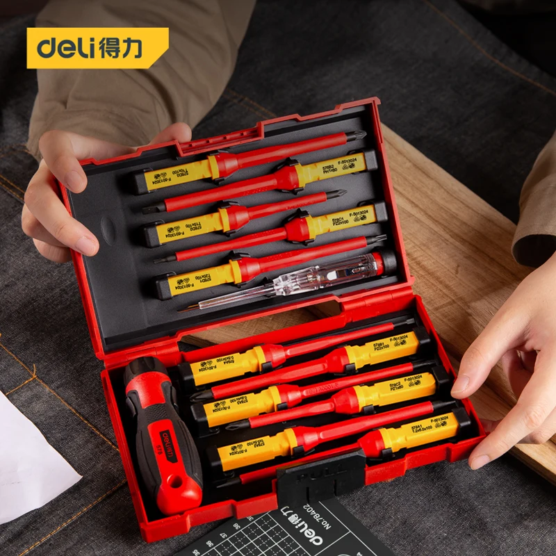 Deli VDE Insulated Screwdriver Set Electrician Magnetic Slotted Phillips Tip Screwdrivers Wire Cable Repair Household Hand Tools