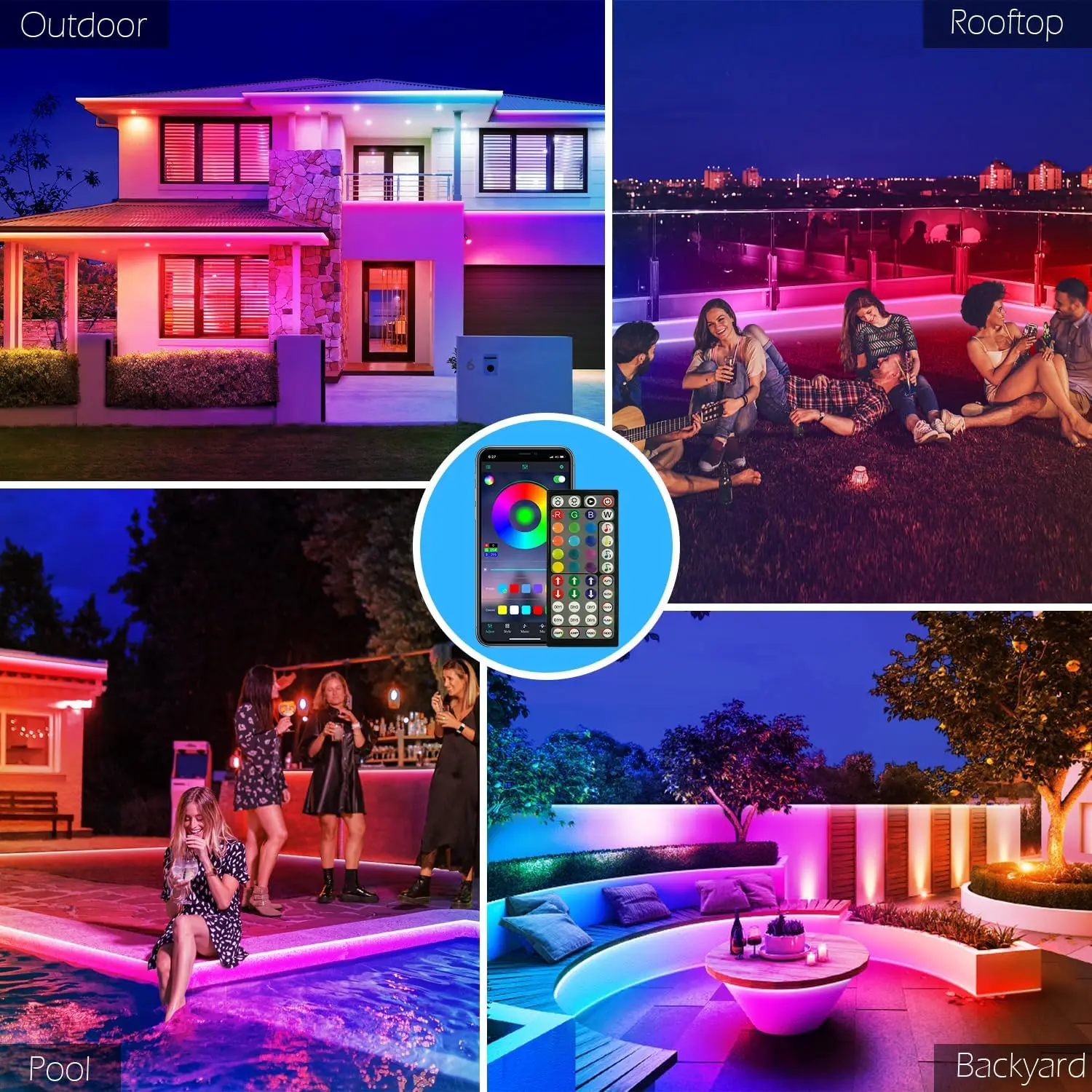 

Outside Led Light Strips Waterproof with App and Remote,Exterior Led Rope Lights Waterproof for Deck,Balcony,Roof,Garden,Pool