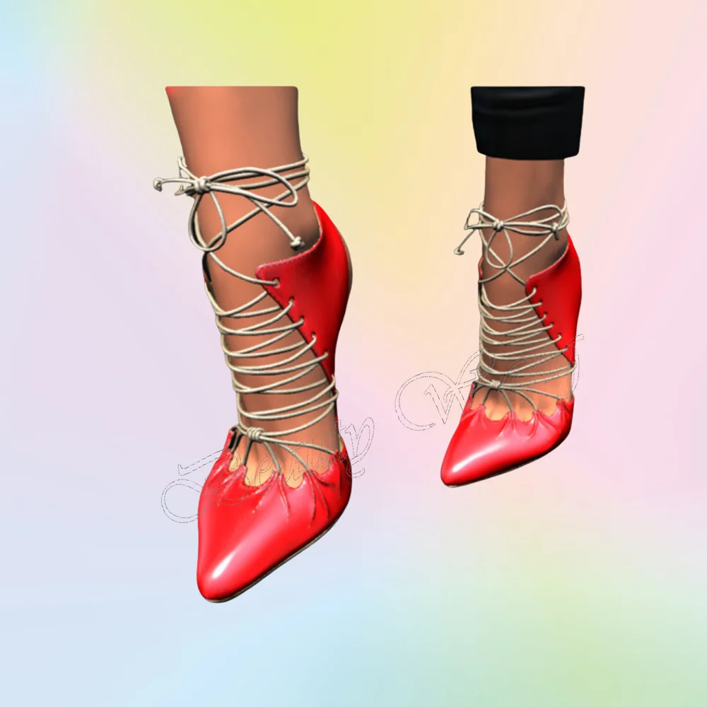 Black Red Front Lace up Pumps Pointed Toe Cover Heel Shoes Thin Heel High Heel Shoes for Women Shoes 2024 Zapatos Para Mujere