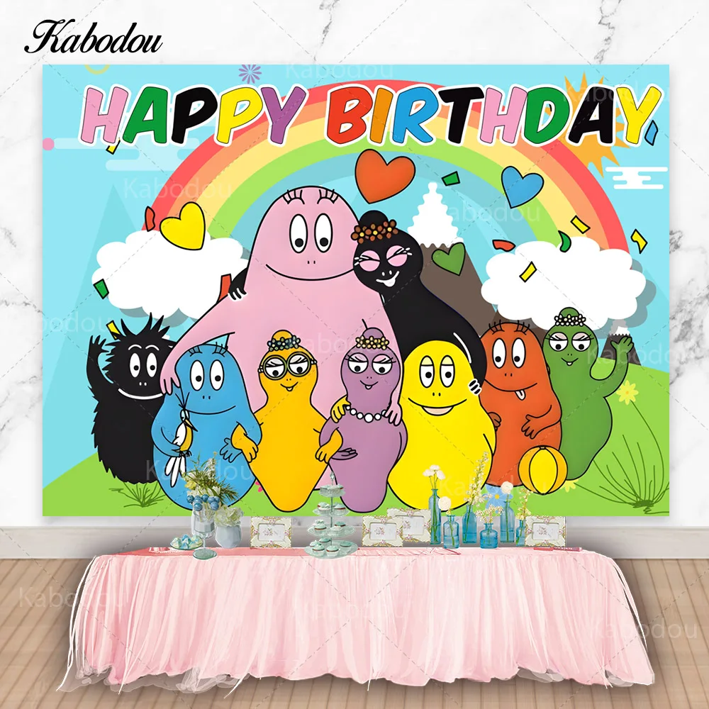 Kabodou The Barbapapa Family Photo Backdrop Happy Birthday Photography Background Baby Shower Decorations Banner