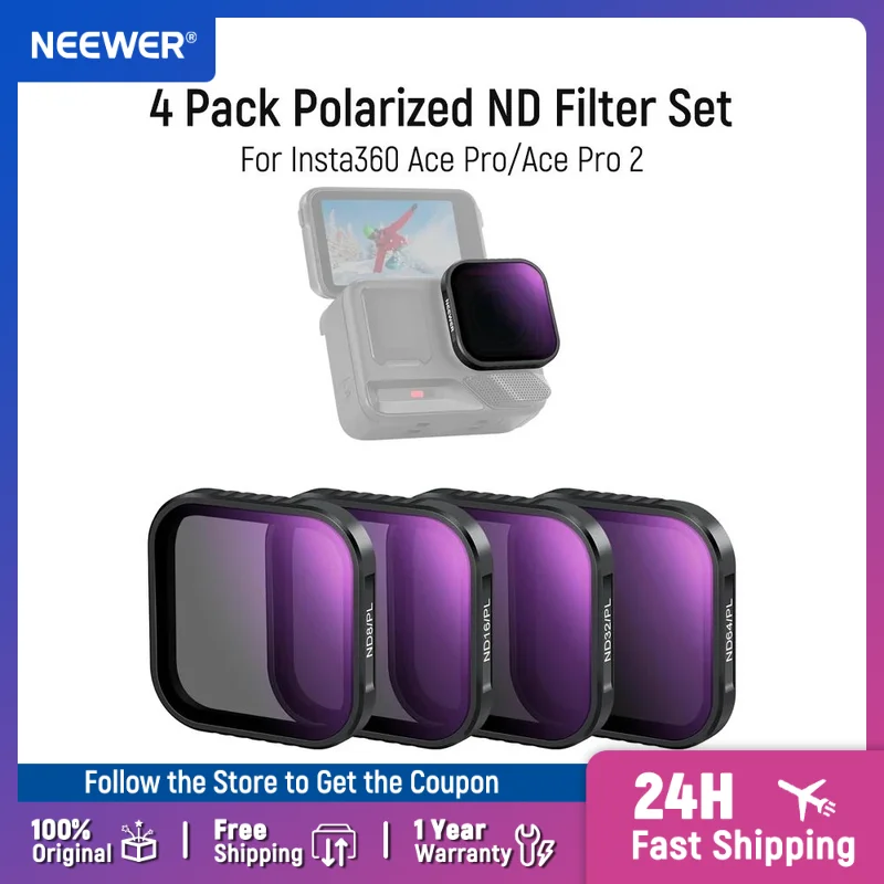 NEEWER 4 Pack Polarized ND Filter Set Compatible with Insta360 Ace Pro/Ace Pro 2, ND8/PL, ND16/PL, ND32/PL, ND64/PL