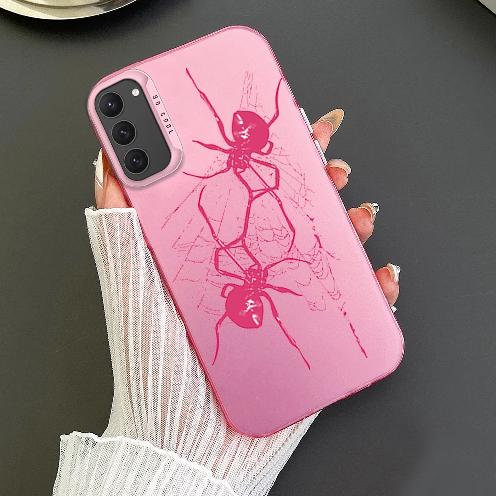 Spider web crawling Phone Case For Samsung S23 S24 S22 A71 A55 ULTRA PLUS FE Electroplated Silver IMD Laser Color Shell