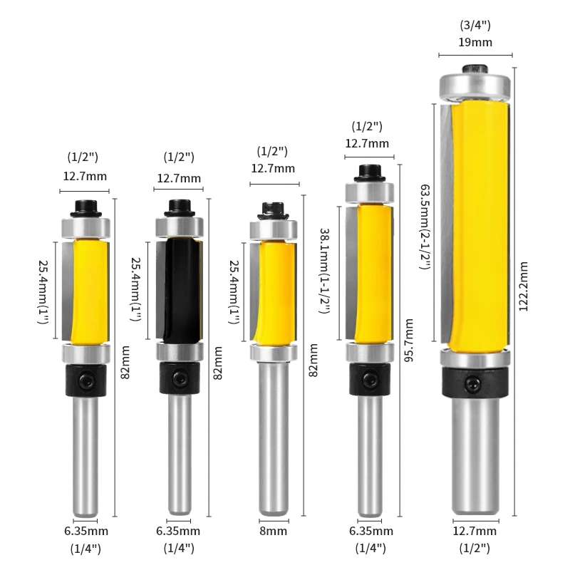 YUSUN Flush Trim Bit With Double Bearing Router Bit Woodworking Milling Cutter For Wood Bit End Milll Tools