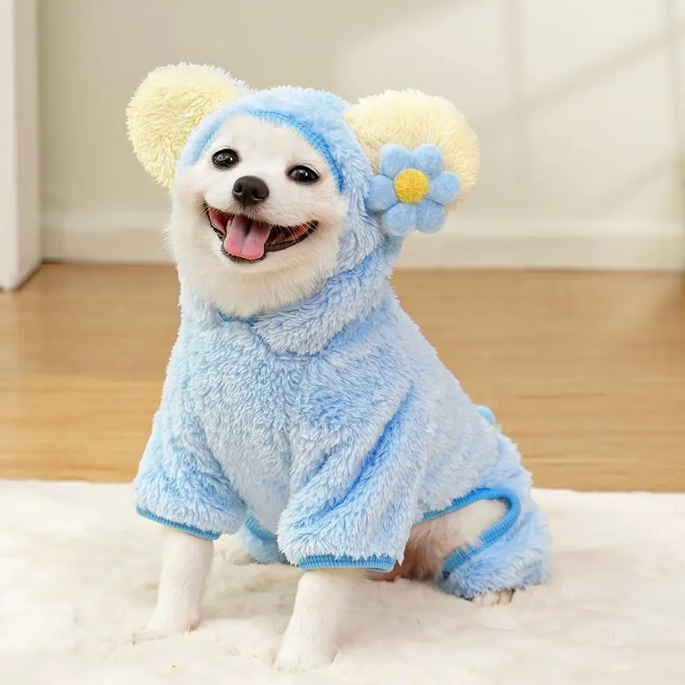 Monos de lana con flores para perros, ropa suave y cómoda de invierno para mascotas, abrigos cálidos de invierno para perros, suéter para gatos y cachorros