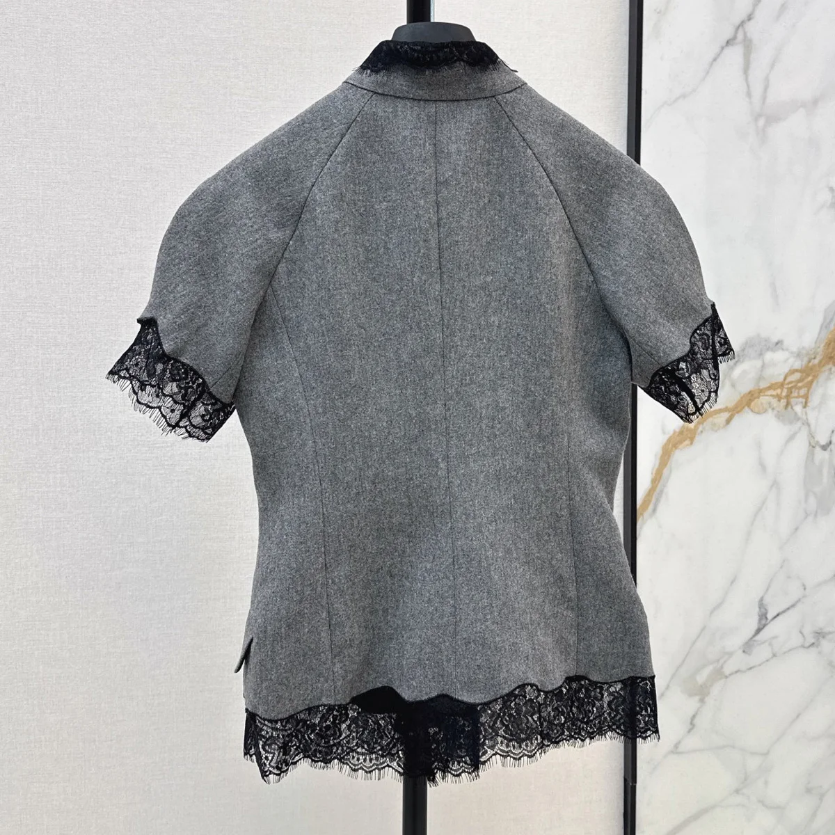 High Quality Women Stand Collar Short Sleeve Jacket Lace Trim Double Layer Slim Fit Outerwear With Pockets lyt2672871