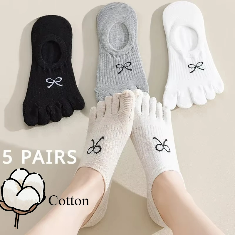 5 Pairs Women's Five Finger Socks 5-toe 2-toe Sock Anti-slip Cotton Toe Socks Summer Thin JK Yoga Pilates Boat Clogs Tabi Sock