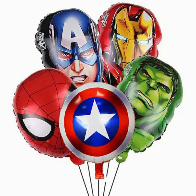 5PCS Superhero Hulk Iron Foil Mylar Balloon Bouquet Spiderman Ironman Captain Birthday Party Decorations Supplies Home Decor