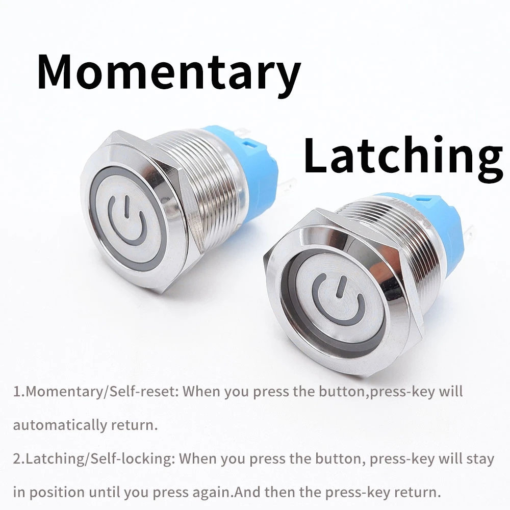 5 pcs Metal Push Button Switch 16mm 19mm 22mm PC Power Symbol Waterproof LED Light Self lock reset with connector 5V 12V 220V