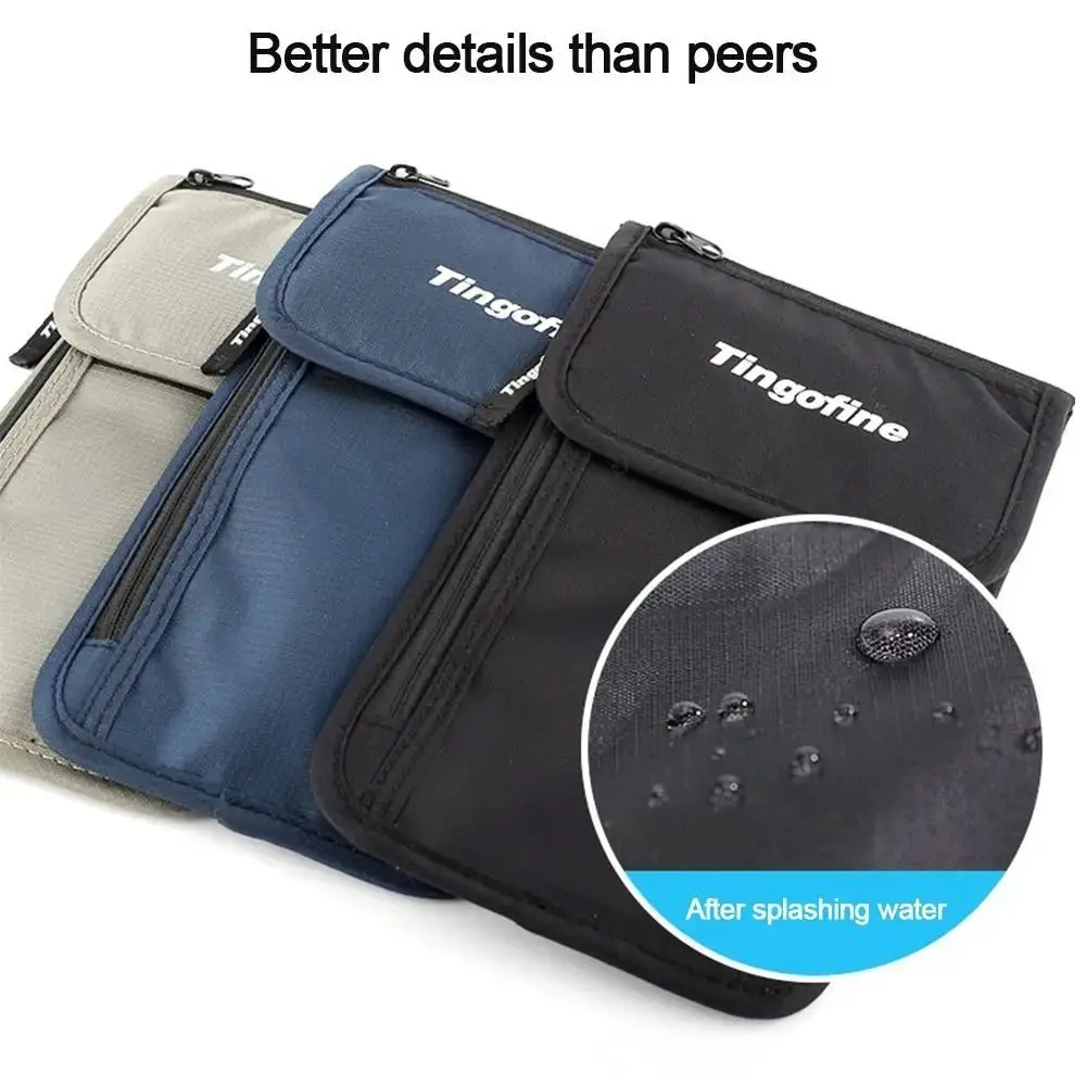 Anti-Theft Travel Document Card Bag Waterproof Nylon Travel Neck Wallet Portable Adjustable Document Case Credit Card