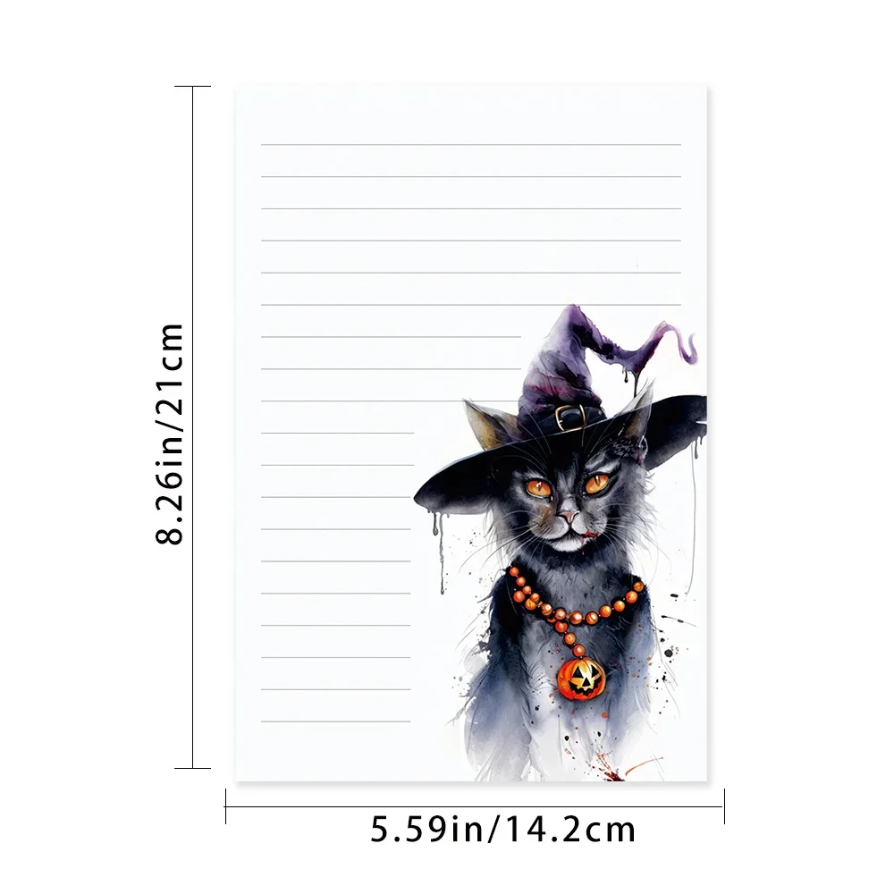 50 Sheets,Retro Black Cat Hat -themed Writing Paper, Lined, Glue-free, Perfect For Notebooks, Memos, And Stickers