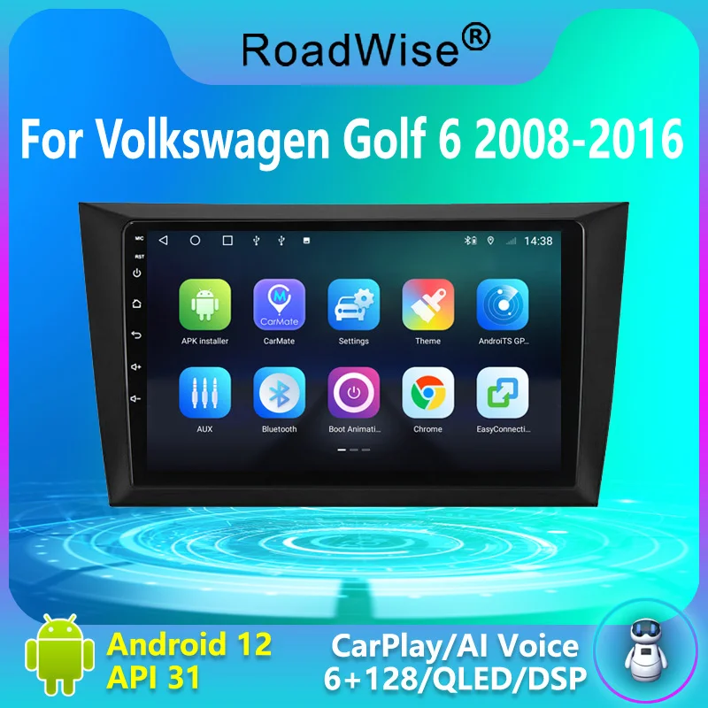 

Автомагнитола Roadwise 8 + 256 Android 12 для Volkswagen VW Golf 6 2008 - 2016 Carplay мультимедийный 4G Wifi DSP GPS DVD 2 DIN Авторадио