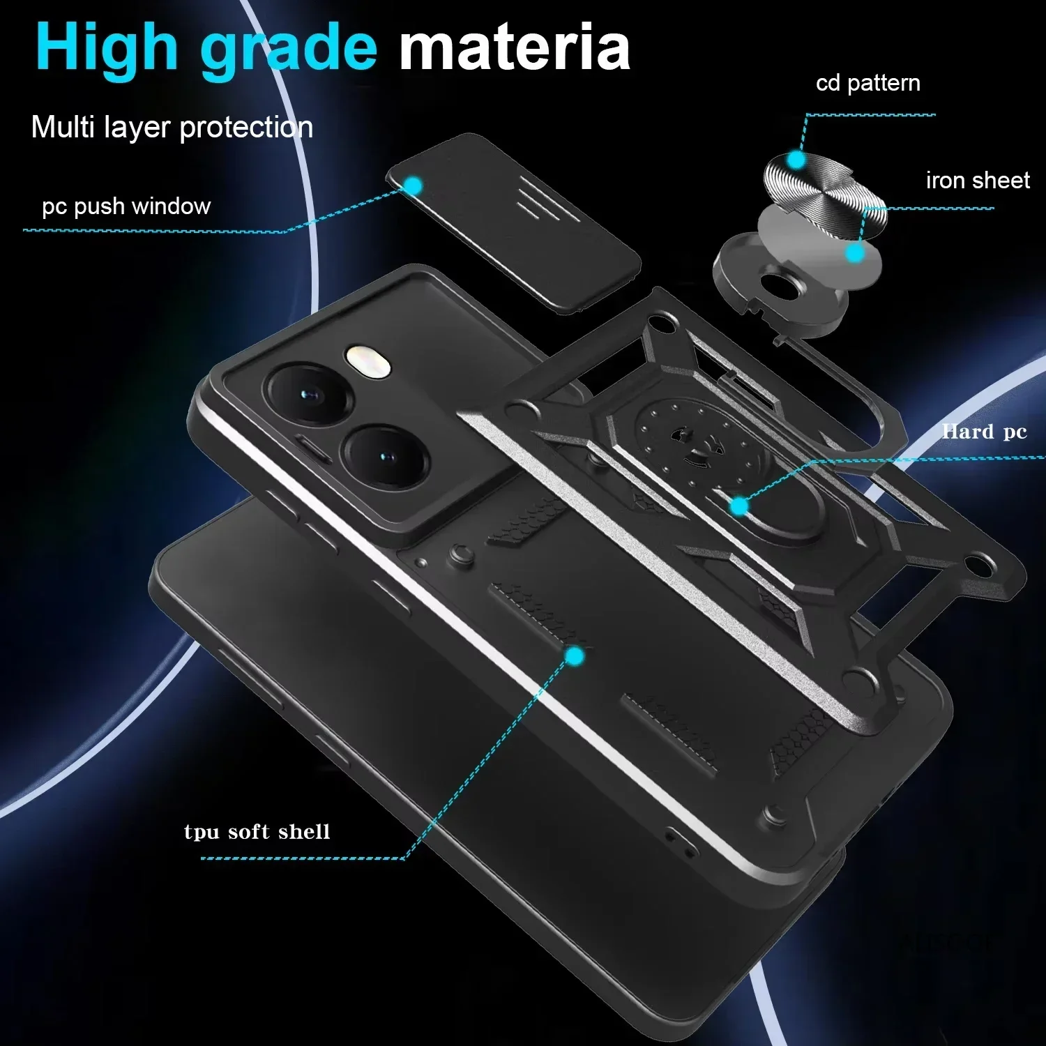 Stoßfeste Capa für Xiaomi Redmi A5 4G Global (171,7 mm) Hülle Rüstung Slide Kamera Protect Ring Stand Cover für Redmi A5 4G Funda