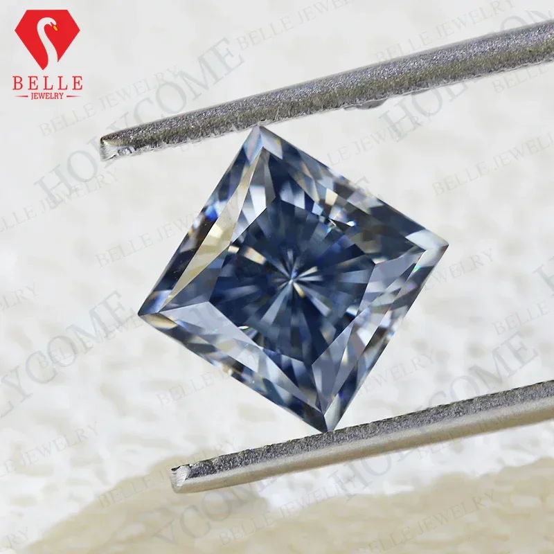 Moissanite Stone Excellent Vivid Blue Loose Moissanite Crushed Ice Princess Cut VVS1 GRA Certificated Diamond For diy gemstones