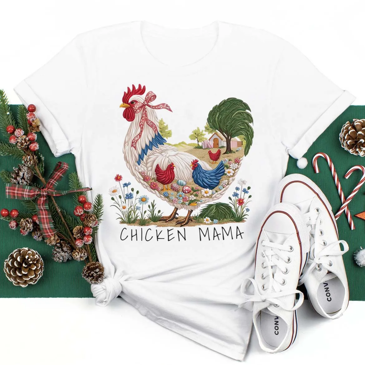 

Рождественская женская футболка с забавным рисунком курицы и мультяшным рисунком, популярная женская одежда, уличная новая повседневная футболка, базовая белая футболка