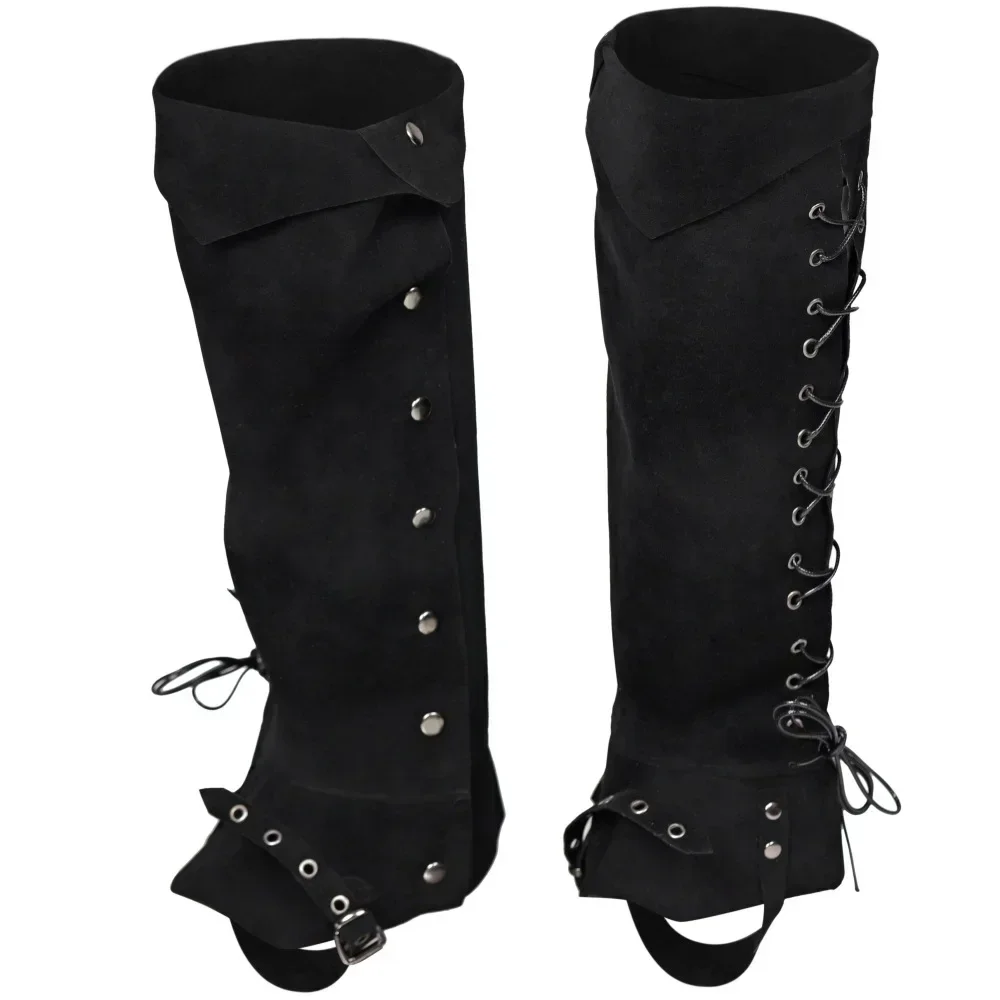 Cosplay Medieval Victoria Shoes Boots Cover Unisex Leg Guard Warm Suede Adult Gaiter Bandage Lace Up Halloween Carnival Dress Up