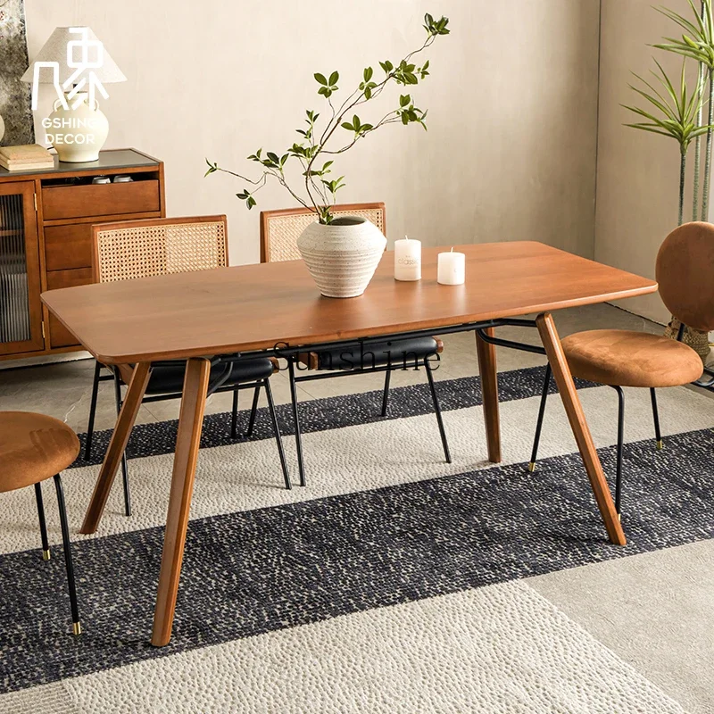 Retro home dining table and chairs combination all solid wood Nordic design small apartment rectangular simple