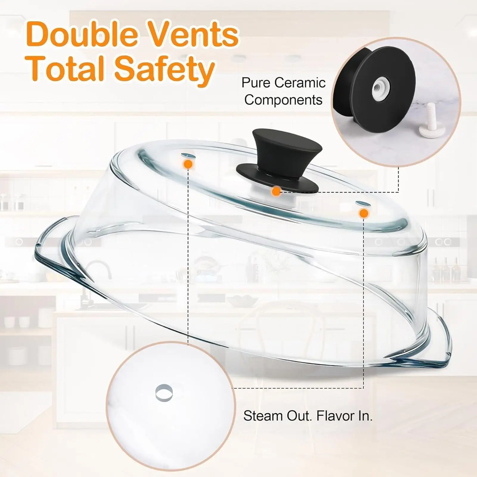 Glass Microwave Cover for Food Clear Heating Reusable Lid with Silicone Handle Microwave Splatter Cover Glass for Oven Bowls