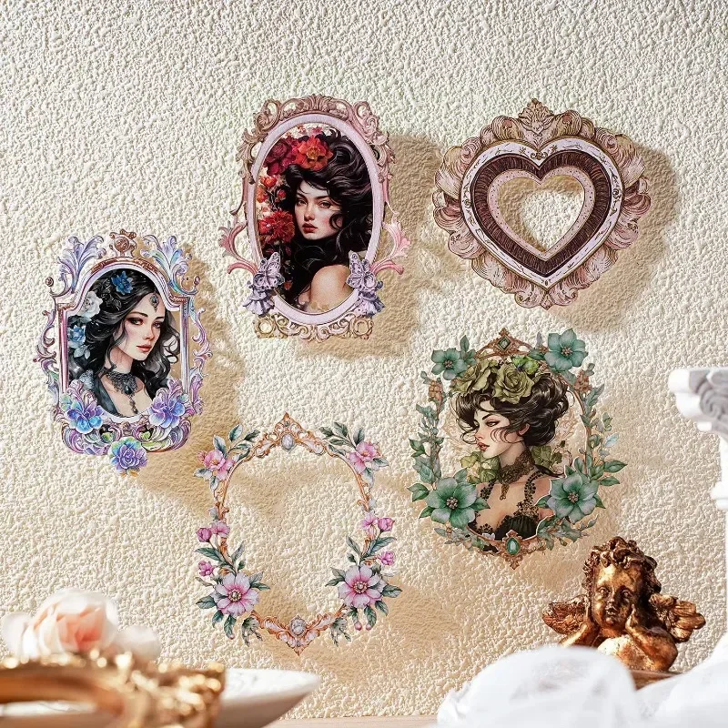 15Pcs Hard Stickers Card Green Vine Brown Green Daily Flowers Rococo Frame Border Decorative Background Scrapbook 135*100mm