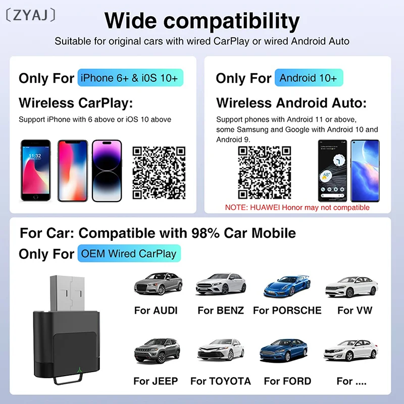 tipoZYAJ Selbst Smart AI Box для автомобиля 2 в 1, беспроводной Carplay Android, автоадаптер Plug Play, обновление автомобиля, мультимедиа