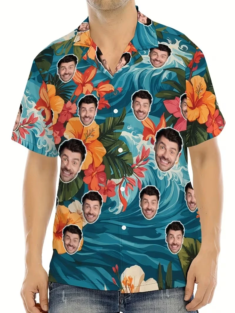 

Funny Novelty Custom Face Hawaiian Shirt Tropical Floral 3d Print Personalized Photo Vacation Beach Aloha Shirts Women Blouses