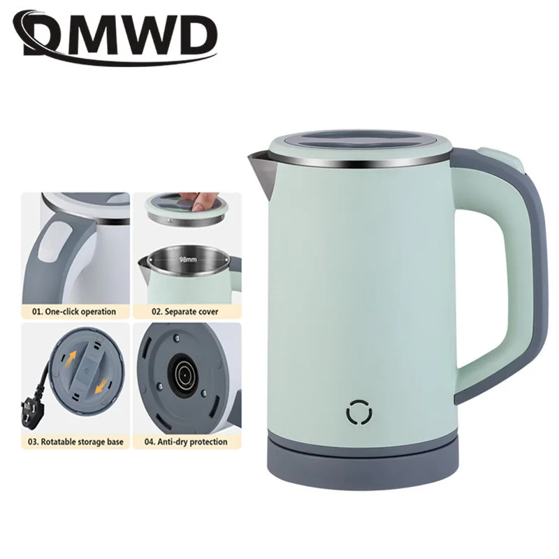 110V/220V Rapid Heating Electric Kettle 0.8L Large Diameter Integrated Stainless Steel Liner Fast Heating Anti-overheat Tea Pot