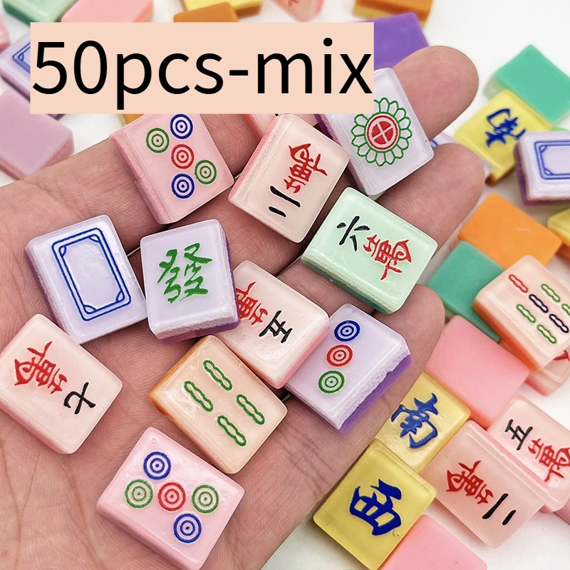 50pcs Mini Mahjong Mixed Style (Random Style) Craft Additions Mini Mahjong Resin Ornament Cream Glue Handmade Additions Keychain Colorful Decoration Mix