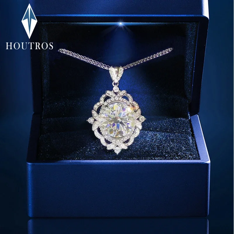 

Houtros 5 Carat Moissanite Pendant Necklace for Women S925 Silver Bright Cut White Green Lab Diamond Necklace Luxury Jewelry GRA