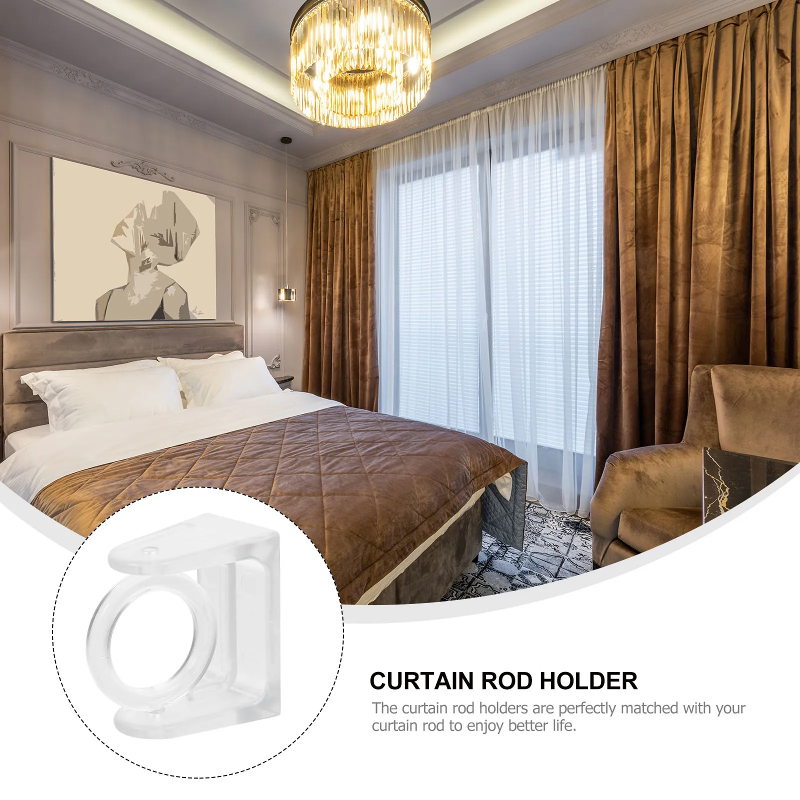 

2Pcs ABS Material Rotating Ring Curtain Rod Holder Easy Install No Drill Bracket Home Office Use Curtain Rod Holder