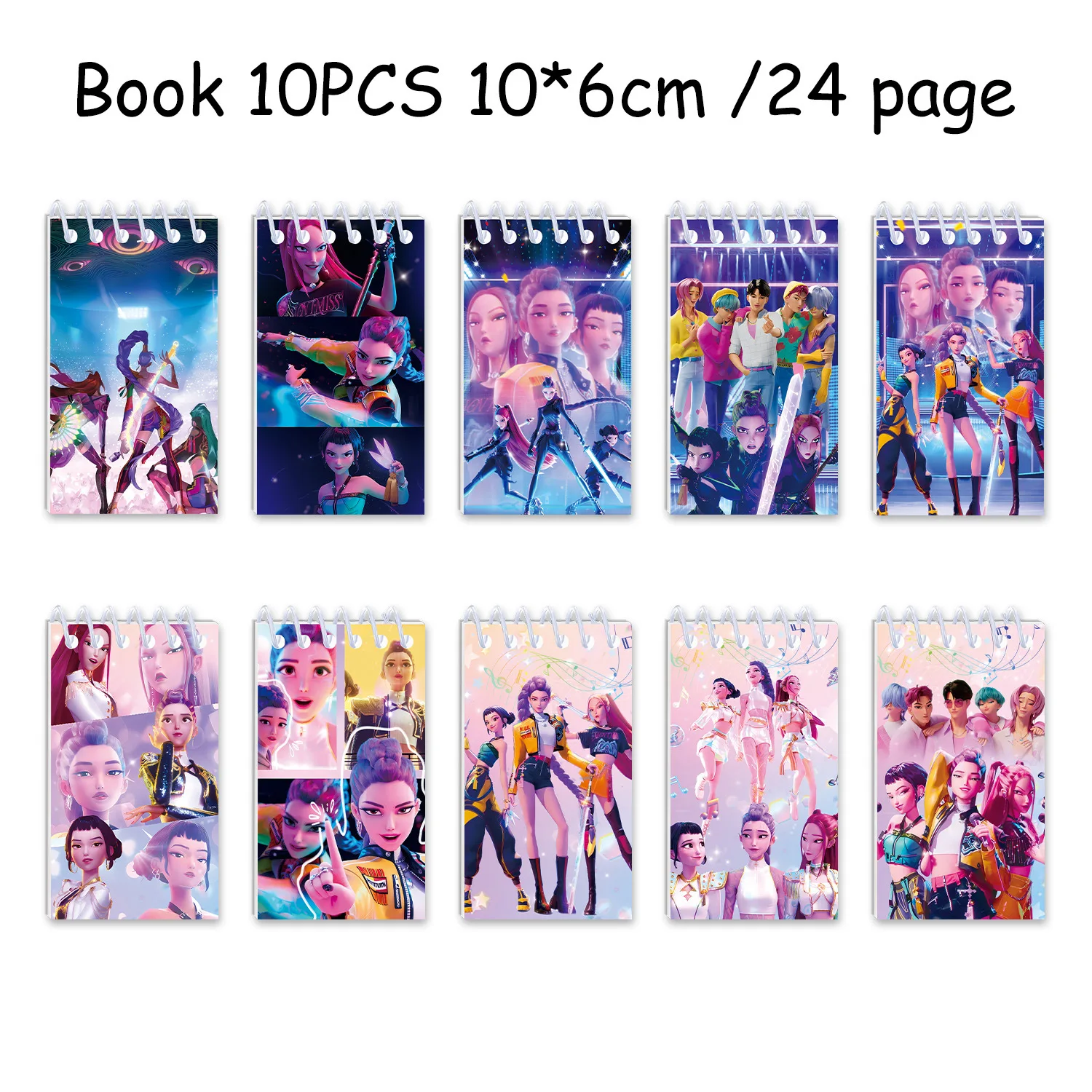 10PCS Kpop 악마 사냥꾼 코일 노트북 Huntrix Rumi Mira Zoey 애니메이션 패턴 문구 용품 학교 선물로 돌아 가기 10*6cm