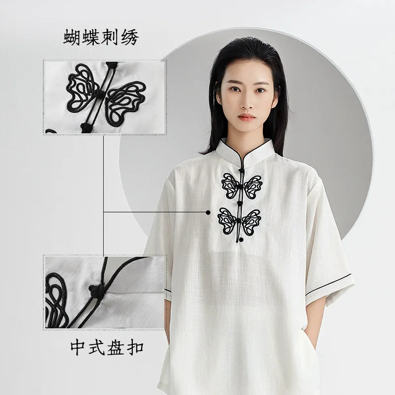 2025 Summer New 25 Styles Heavy Embroidery Tai Chi Uniform for Men Women - Short Sleeve 3/4 Sleeve Cotton Practice Ba Duan Jin P