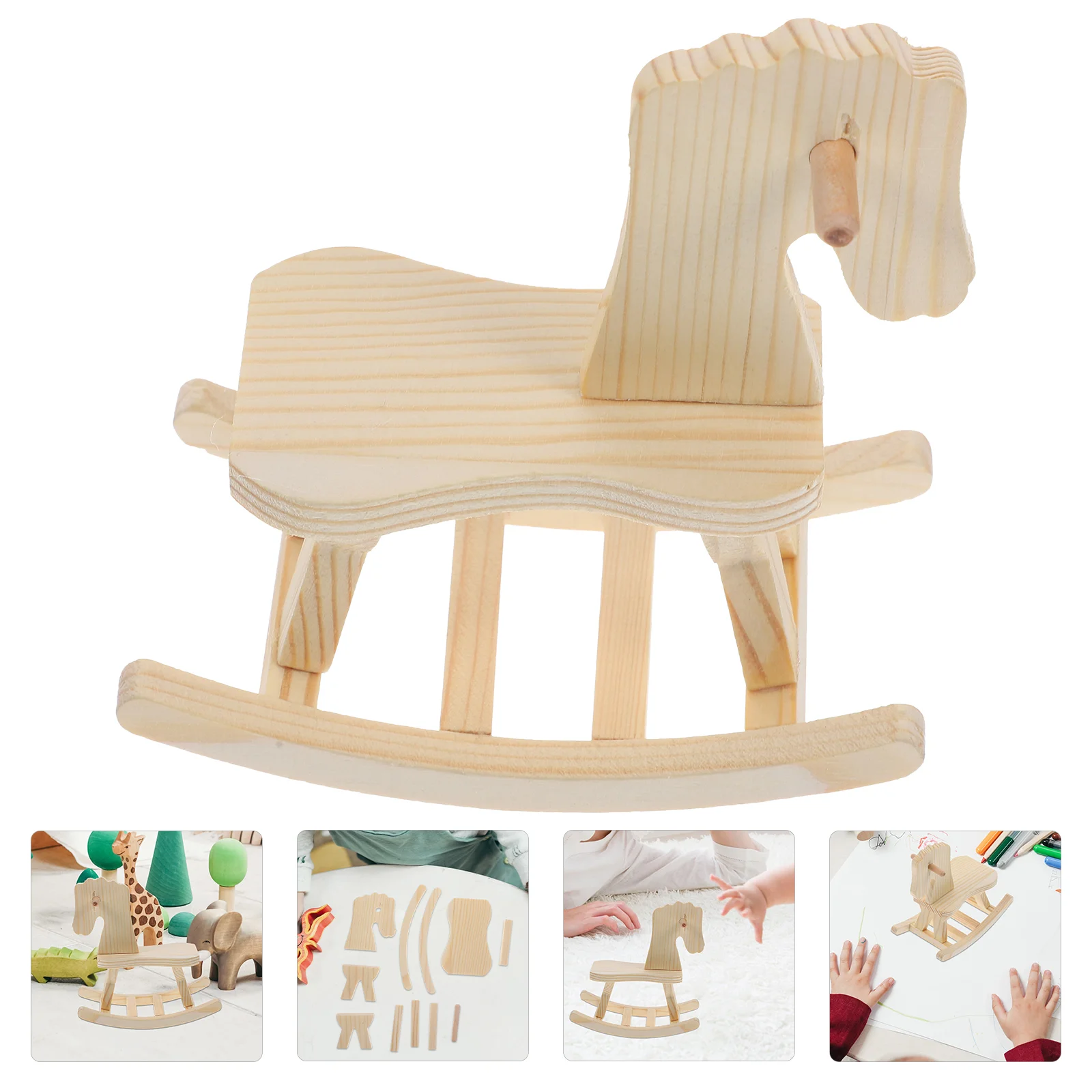 3 Sets Boy Toys DIY Wooden Horse Assembly Model Puzzle 3d Puzzles Assemble Baby