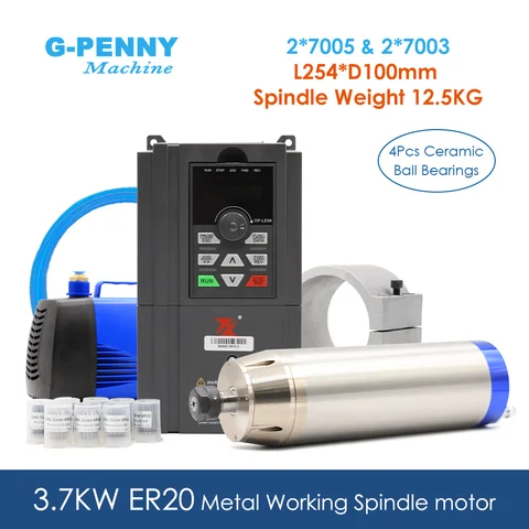 G-Penny 3.7KW CNC Metal Working Spindle Kit, 400Hz/800Hz Ceramic Bearings, 12000rpm/24000rpm, Steel Copper Iron, Inverter, Pump