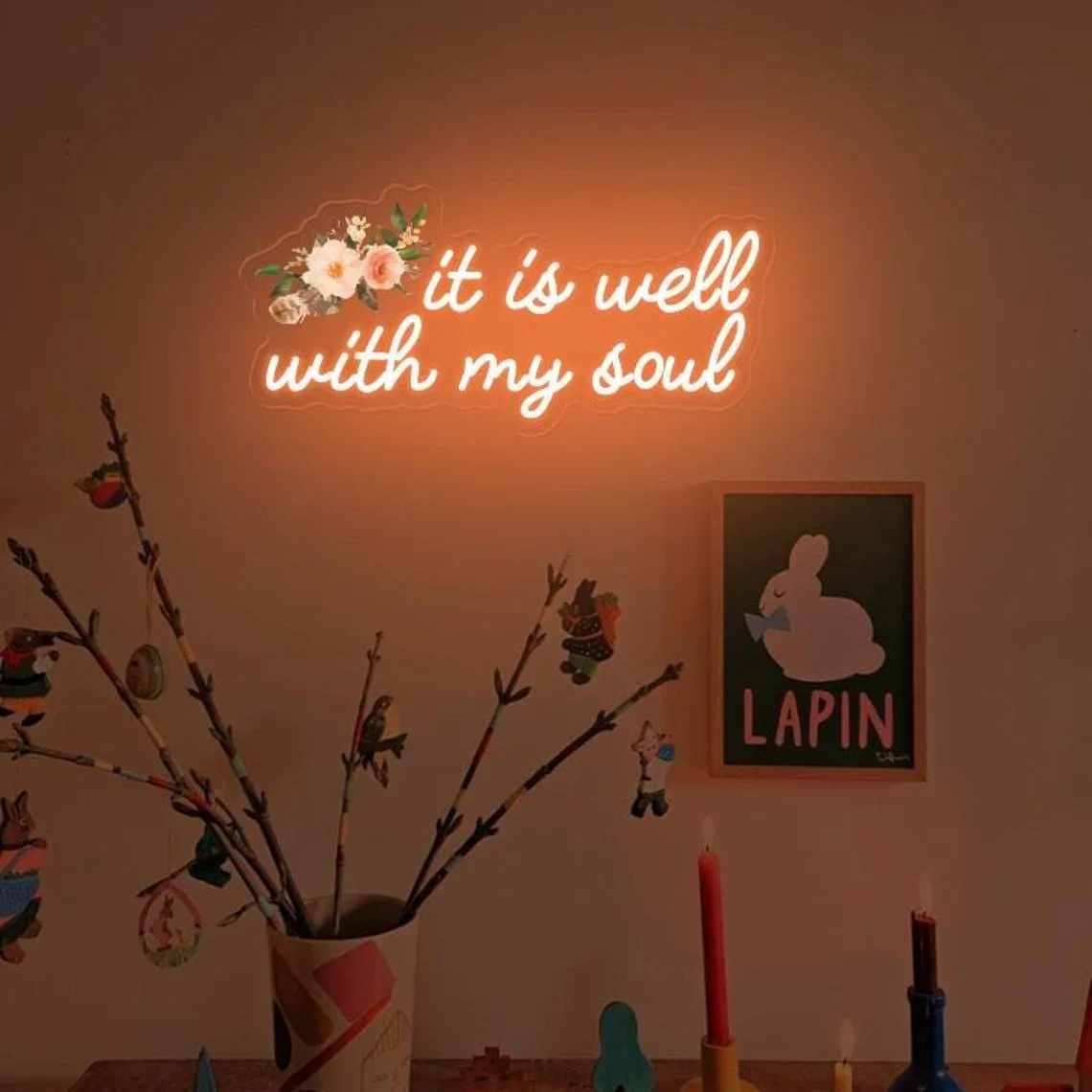 It Is Well With My Soul Neon Sign, Religious Wall Sign, Christian Wall Words, Retro Flower Neon Sign, Gift for Christian