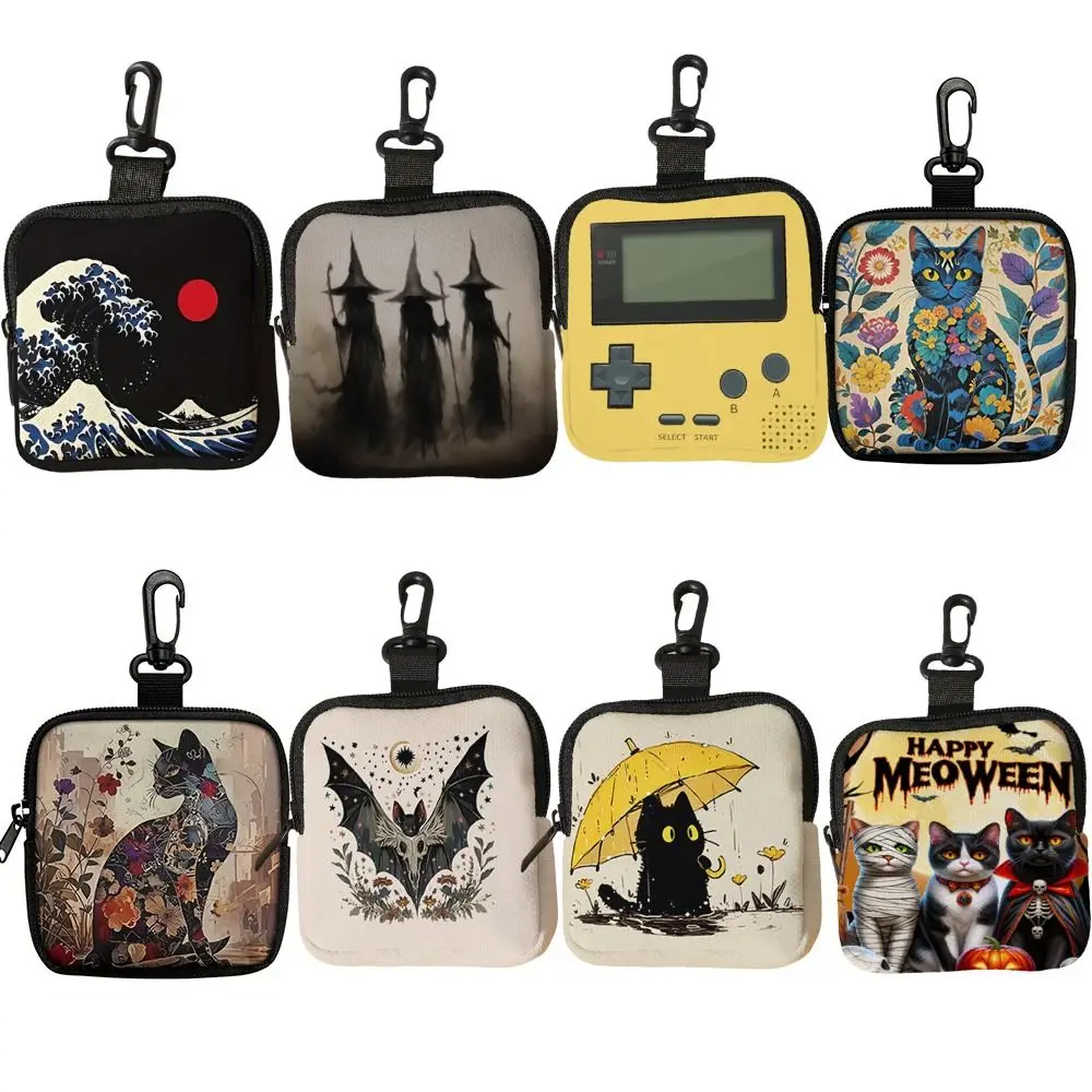 Durable Mini Coin Purse Cat Print Artificial Leather Earphone Bag Waterproof Lightweight Wallet Friends Gift