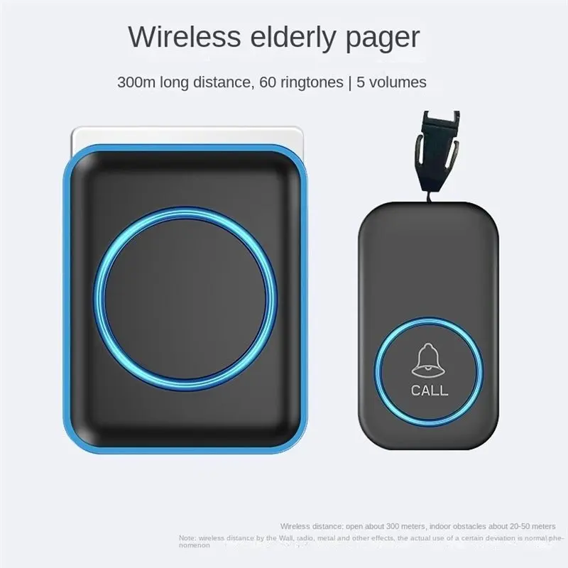 T24C 1Set Wireless Doorbell, Lanyard Pager For The Elderly, Patient Care Reminder Bell,Elderly Pager Black US Plug