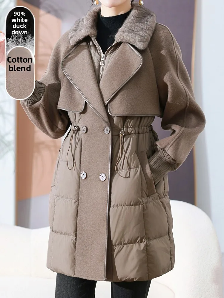 

Зимнее пальто Sli Mommy 2025: Новая женская модная верхняя одежда средней длины из смесовой шерсти и хлопка с застежкой-молнией из полиэфирного волокна