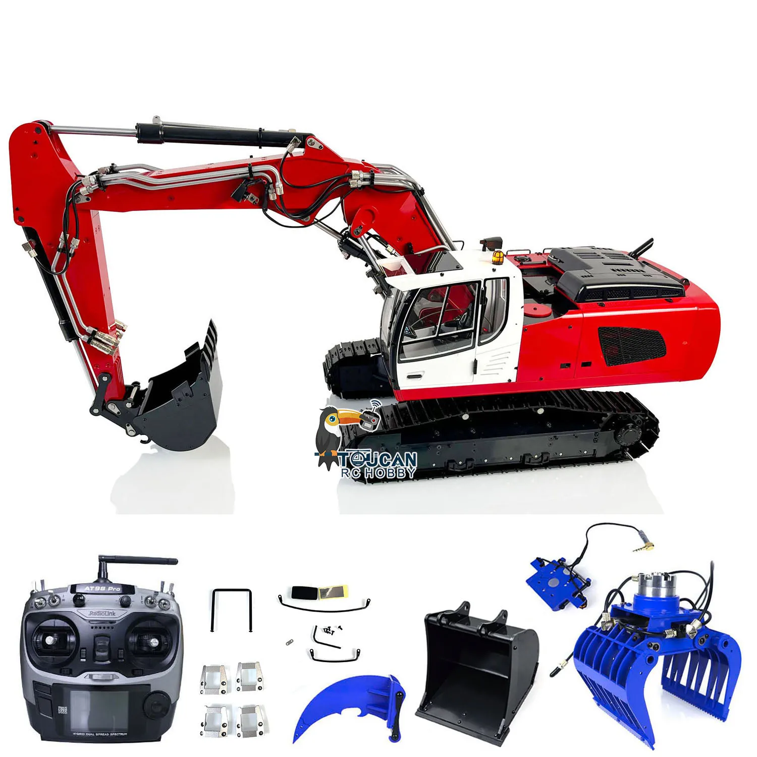 Red 1/14 Hydraulic RC Excavator 946 3 Arms Tracked Construction Digger Radio Model Ripper Claw Adult Toys TH22730 TOUCAN RTR Ver