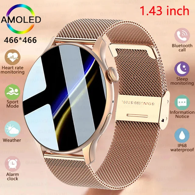 2024 NFC inteligentny zegarek damski 466*466 ekran GPS Track zegarki sportowe kobiety monitorowanie zdrowia głos Bluetooth zadzwoń Smartwatch damski