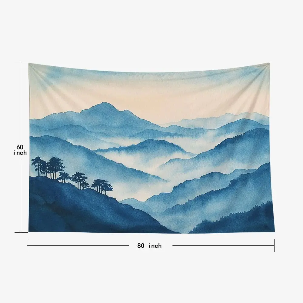 Cloudy Mountain Tapestry Large Landscape Wall Art Misty Peak Scenery Nature Decor for Bedroom Living Room Dorm