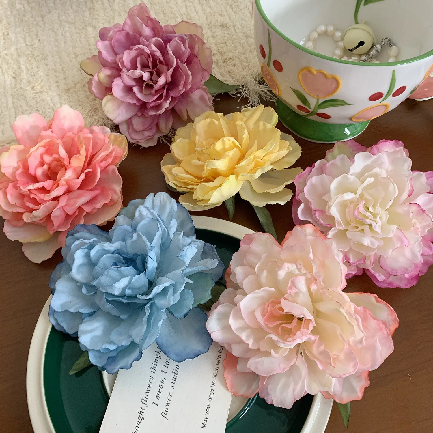 Retro Simulate Peony Flower Hair Duckbill Clip Spring Summer Gradient Colored Hairpin Headdress Women Vacation Hair Accessories