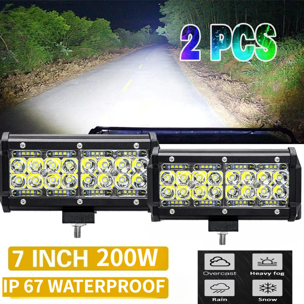 1/2PCS 7Inch LED Work Light 200W Led Light Bar Spot Flood Driving Fog Lamp For 4x4 Jeep Tractor Truck Off Road Accessorie 12-24V