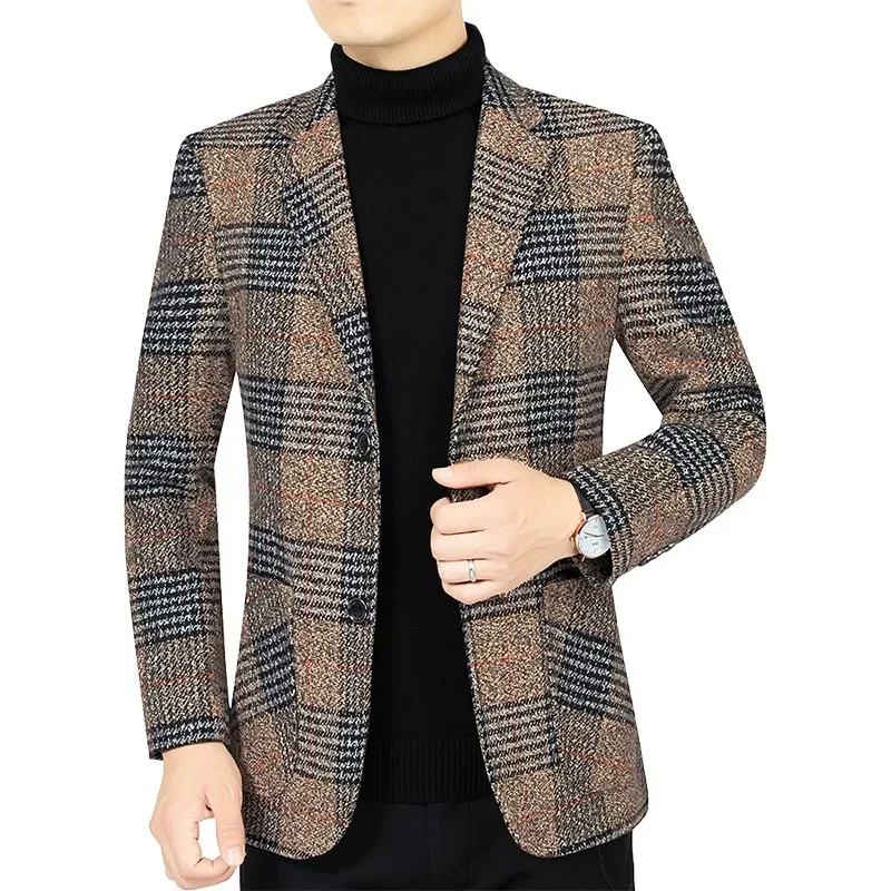 New Autumn Men Plaid Blazers Suits Jackets Male Korean Design Blazers Coats Spring Business Casual Slim Fit Blazers Men Clothing