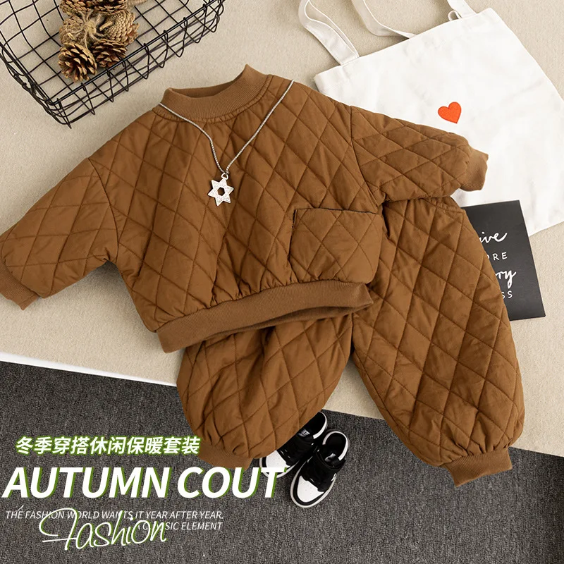 

Boys Suit Sweatshirts +Pants Cotton 2Pcs/Sets 2023 Brown Spring Autumn Sport Suits Toddler Thicken School Children Clothing