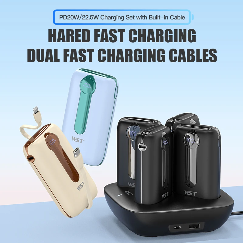 4x10000mAh Power Bank 22.5W Fast Charging Portable Charger Powerbank with USB Charging Station for iPhone Xiaomi Samsung Huawei